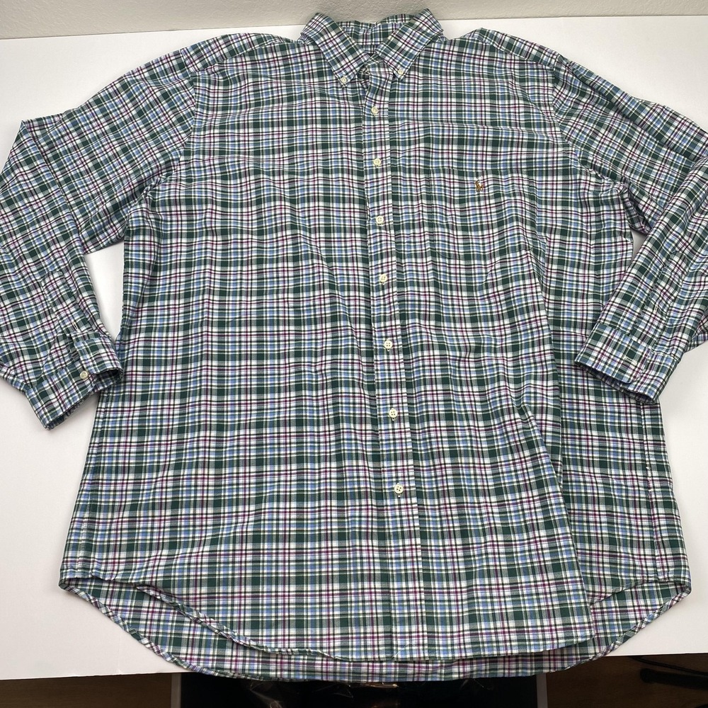 Ralph Lauren Shirt Mens 2XLT Green Plaid Button Down Long Sleeve Cotton Pocket
